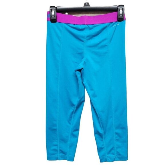 Nike Pro Combat Leggings Capri Teal Blue Training Pants Athletic 392370 Womens S - Picture 2 of 13